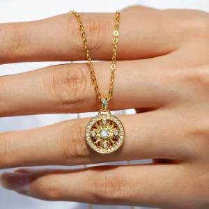 Luxury 100% Real 18k Gold Women's Diamond Pendant Sunflower Moissanite Eight Treasure Compasses Pendant Clavicle Chain