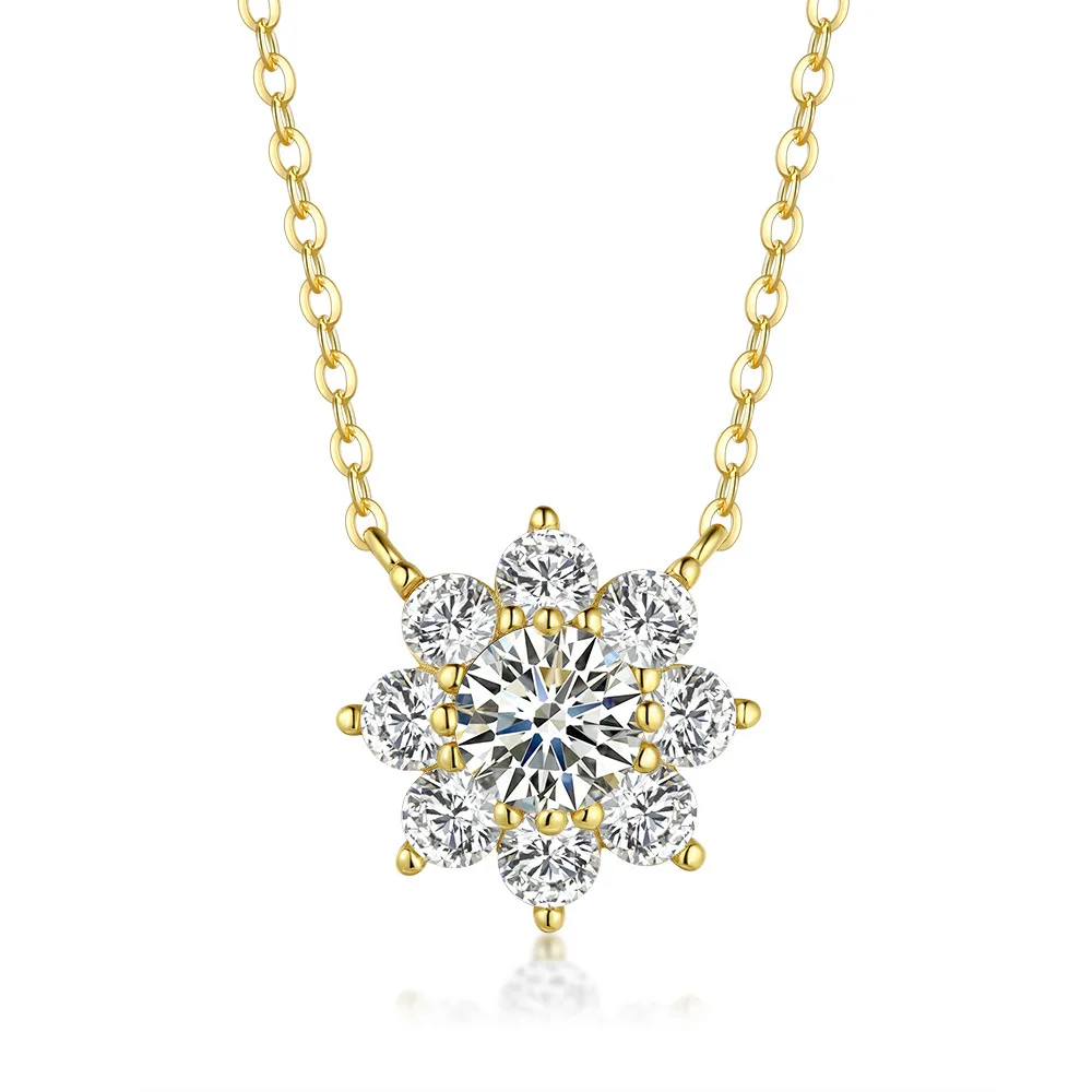Luxury 100% Real 18k Gold Women's Snow Diamond Pendant Moissanite Necklace