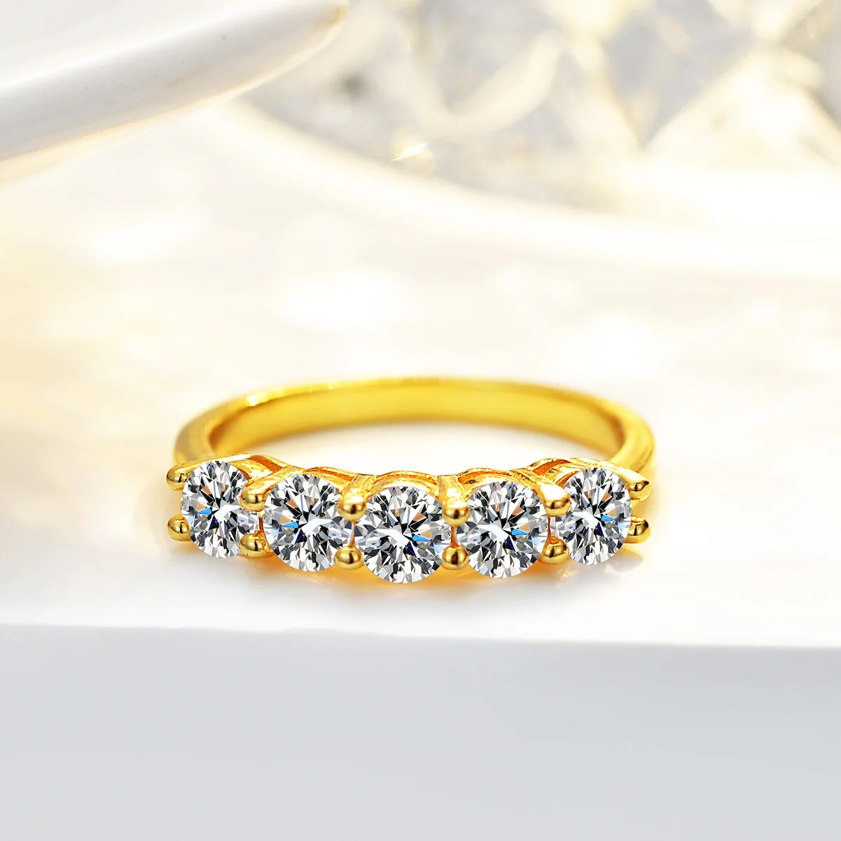 Luxury 100% Real 18k Gold Women's Moissanite Ring five Star Row Ring Women's Diamond Ring