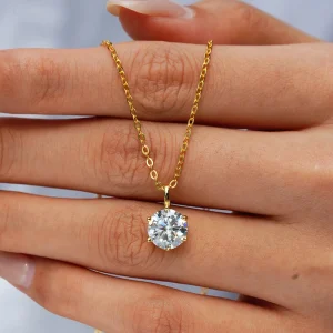 Luxury 100% Real 18k Gold Women's 1 karat 2 karat 3 karat Six-Claw Diamond Pendant Moissanite Necklace