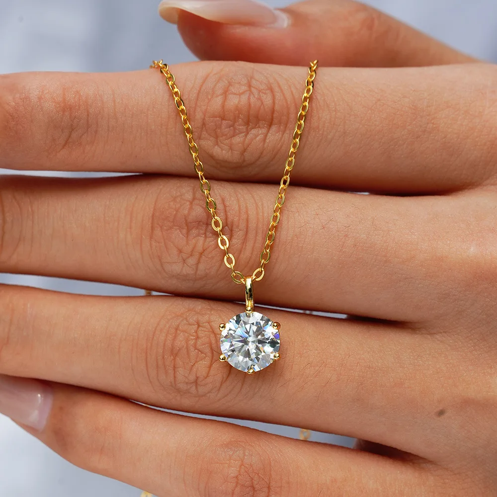 Luxury 100% Real 18k Gold Women's 1 karat 2 karat 3 karat Six-Claw Diamond Pendant Moissanite Necklace