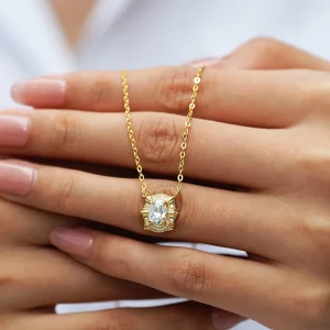 Luxury 100% Real 18k Gold 1 karat Egg-Shaped Diamond Pendant Mosan Diamond Necklace Pendant Clavicle Chain