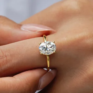 Luxury 100% Real 18k Gold Women's 1CT 2CT Oval Diamond Ring Four Claw Moissanite Diamond Ring