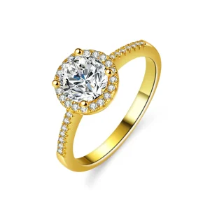 Luxury 100% Real 18k Gold Women's Round 1 karat Diamond Ring 6.5MM Moissanite Diamond Ring