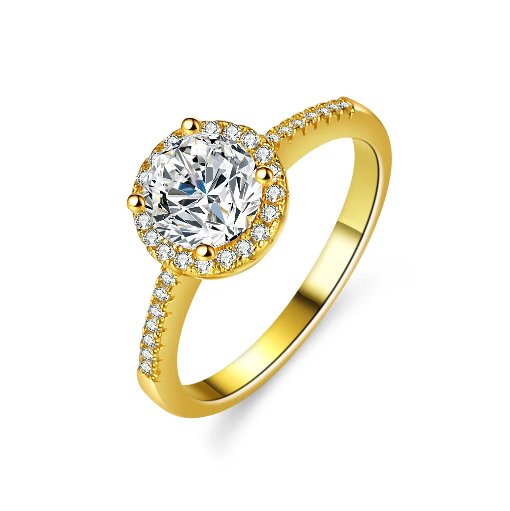 Luxury 100% Real 18k Gold Women's Round 1 karat Diamond Ring 6.5MM Moissanite Diamond Ring