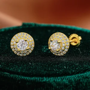 Luxury 100% Real 18k Gold Platinum PT950 Men's and Women's Diamond Stud Round Moissanite Stud Earrings