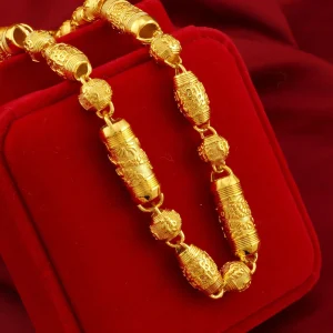 Luxury 24K 9999 Pure Gold real gold Lotus Blessed Hollow Olive Necklace 10mm Men's and Women's Necklace