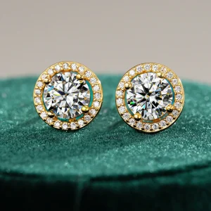 Luxury 100% Real 18k Gold Women's round diamond stud moissanite stud earrings