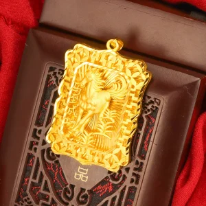 Luxury 24K 9999 Pure Gold real gold Horse to Success Frosted Hanger Zodiac Horse Pendant Men's Pendant