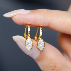 Luxury 100% Real 18k Gold Women's Horse-eye-shaped Diamond Stud Moissanite Earrings