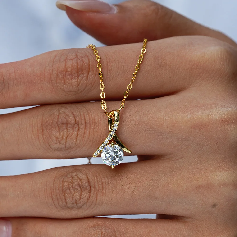 Luxury 100% Real 18k Gold Women's irregular geometric 1 karat diamond pendant moissanite necklace