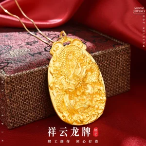 Luxury 24K 9999 Pure Gold real gold Men's Xiangyun Dragon Pendant Necklace
