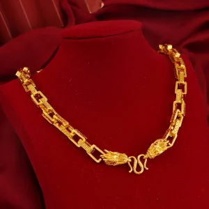 Luxury 24K 9999 Pure Gold real gold Men's Quartet Single Buckle Back Pattern Faucet Necklace M Buckle Necklace