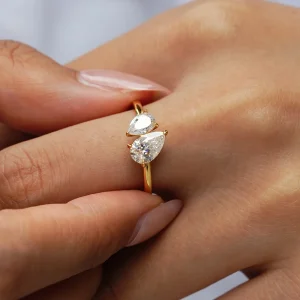 Luxury 100% Real 18k Gold Women's 1.5 karat Moissanite Double Diamond Ring Square Water Drop Ring