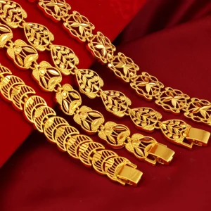 Luxury 24K 9999 Pure Gold real gold Women's Hollow Flower Bracelet Watch Buckle Bracelet