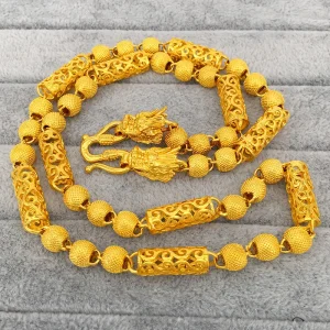 Luxury 24K 9999 Pure Gold real gold Emperor Chain Double Dragon Head Hollow Xiangyun Necklace Men's Necklace