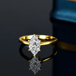 Luxury 100% Real 18k Gold Women's Diamond Ring 1 karat Olive Shape Moissanite Ring