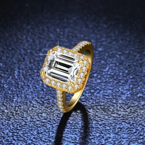 Luxury 100% Real 18k Gold Women's 3 karat Moissanite Ring Zuma Green Rectangular Diamond Ring
