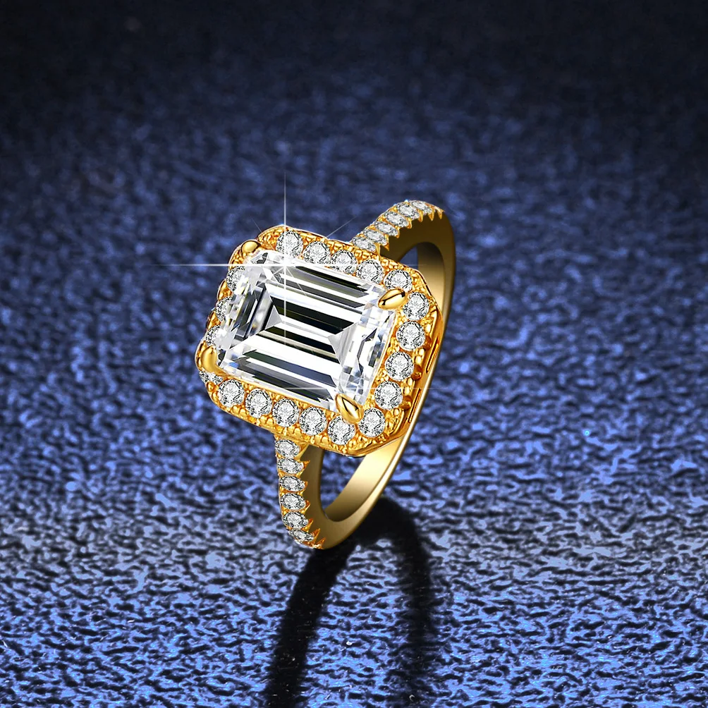 Luxury 100% Real 18k Gold Women's 3 karat Moissanite Ring Zuma Green Rectangular Diamond Ring